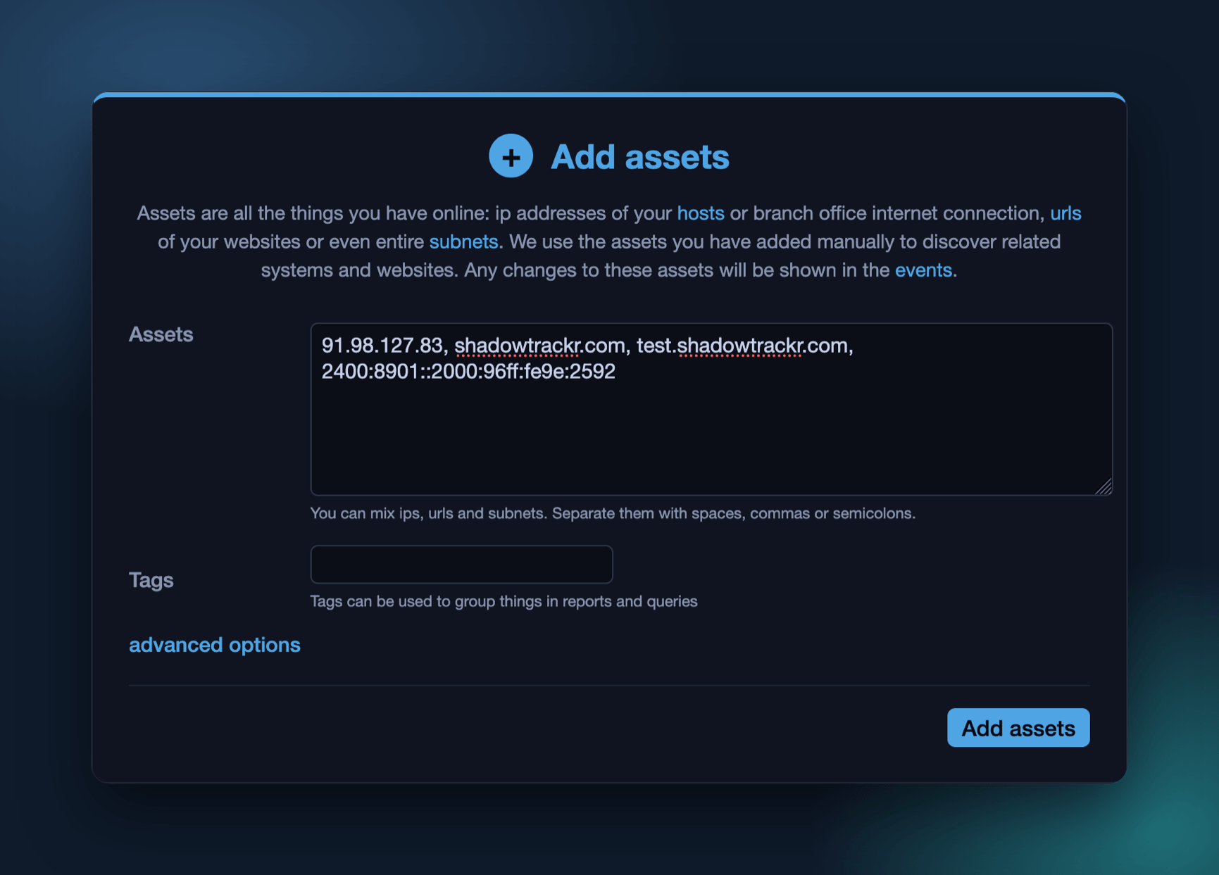 Assets, add field